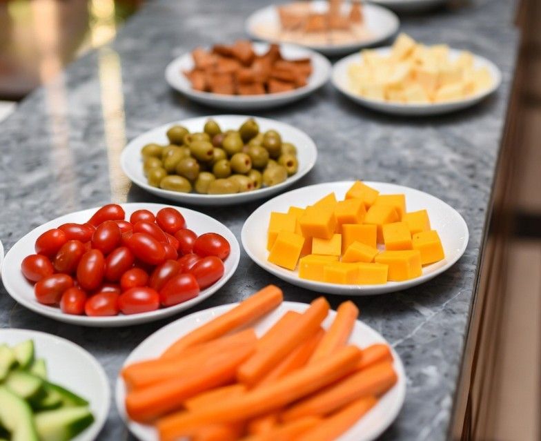 mini appetizer stations with colorful bites
